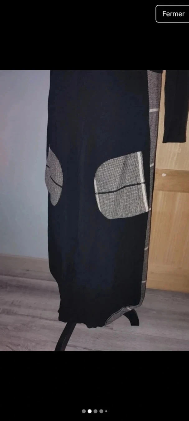 Lange zwarte jurk, 2 originele grijze zakken, G!ozé T40 – photo 2